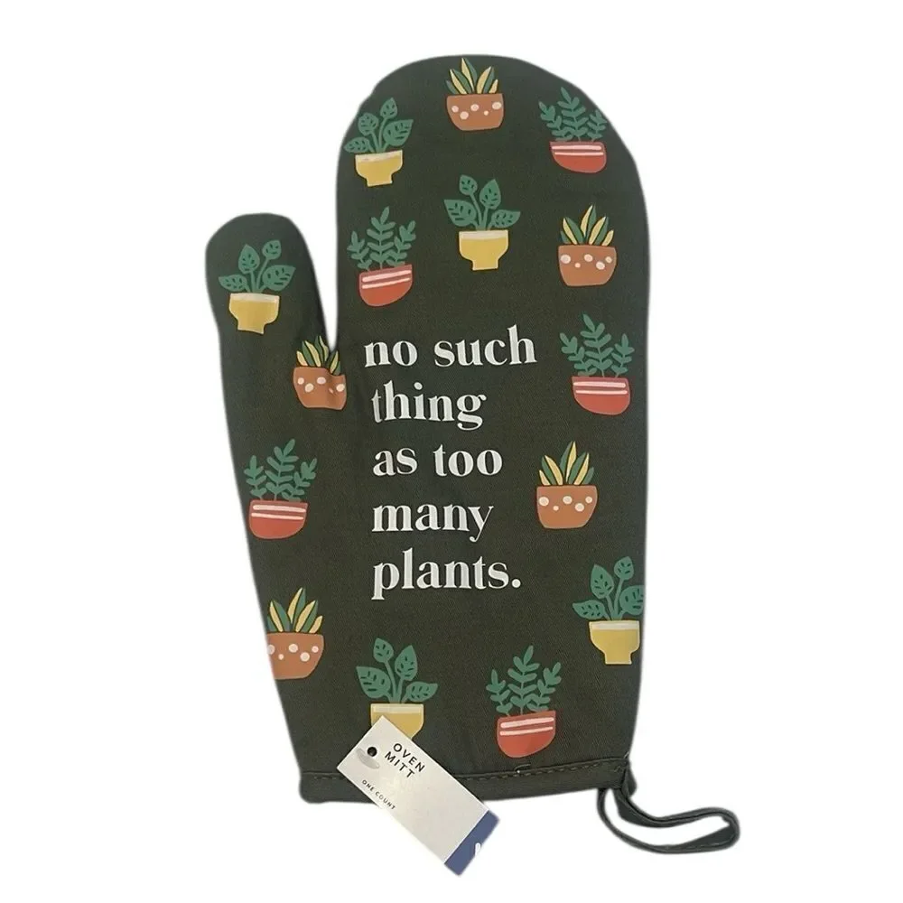 NWT Green Plant Pattern Oven Mitt “No such thing as too many plants”